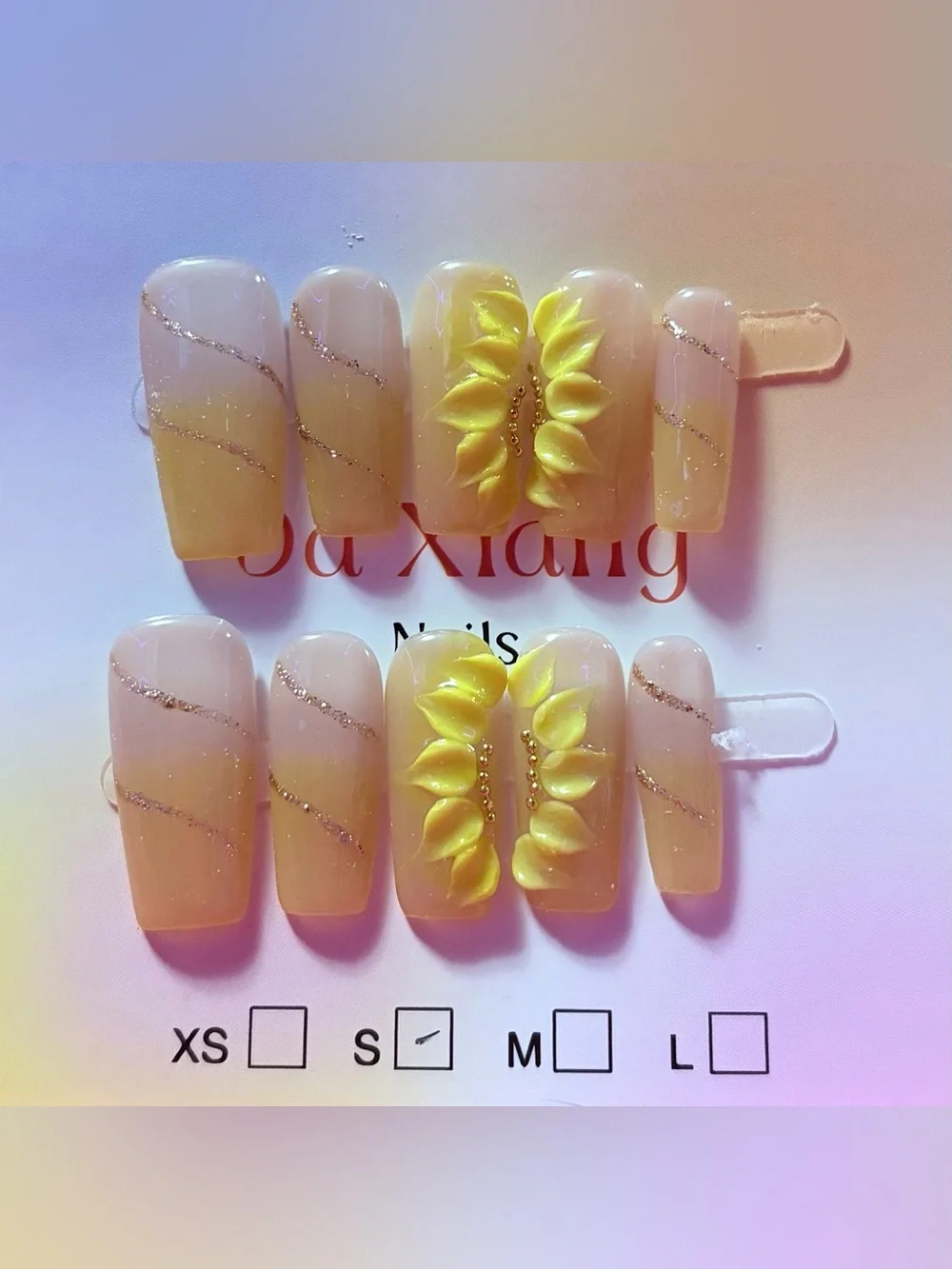 Yellow Floral 3D Press-On Nail Set